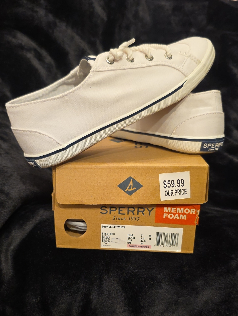Sperry White Canvas Low-Top Sneakers with Navy Trim